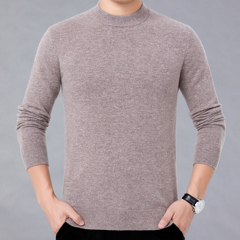 2025 Winter New Cashmere Sweater for Middle-Aged Men, Round Neck Wool Sweater, Business Casual Pullover, Thickened Solid Color Sweater