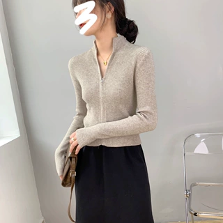 嘉织高街女孩穿搭拉链针织长袖炸街卫衣短款气质针织衫B8073