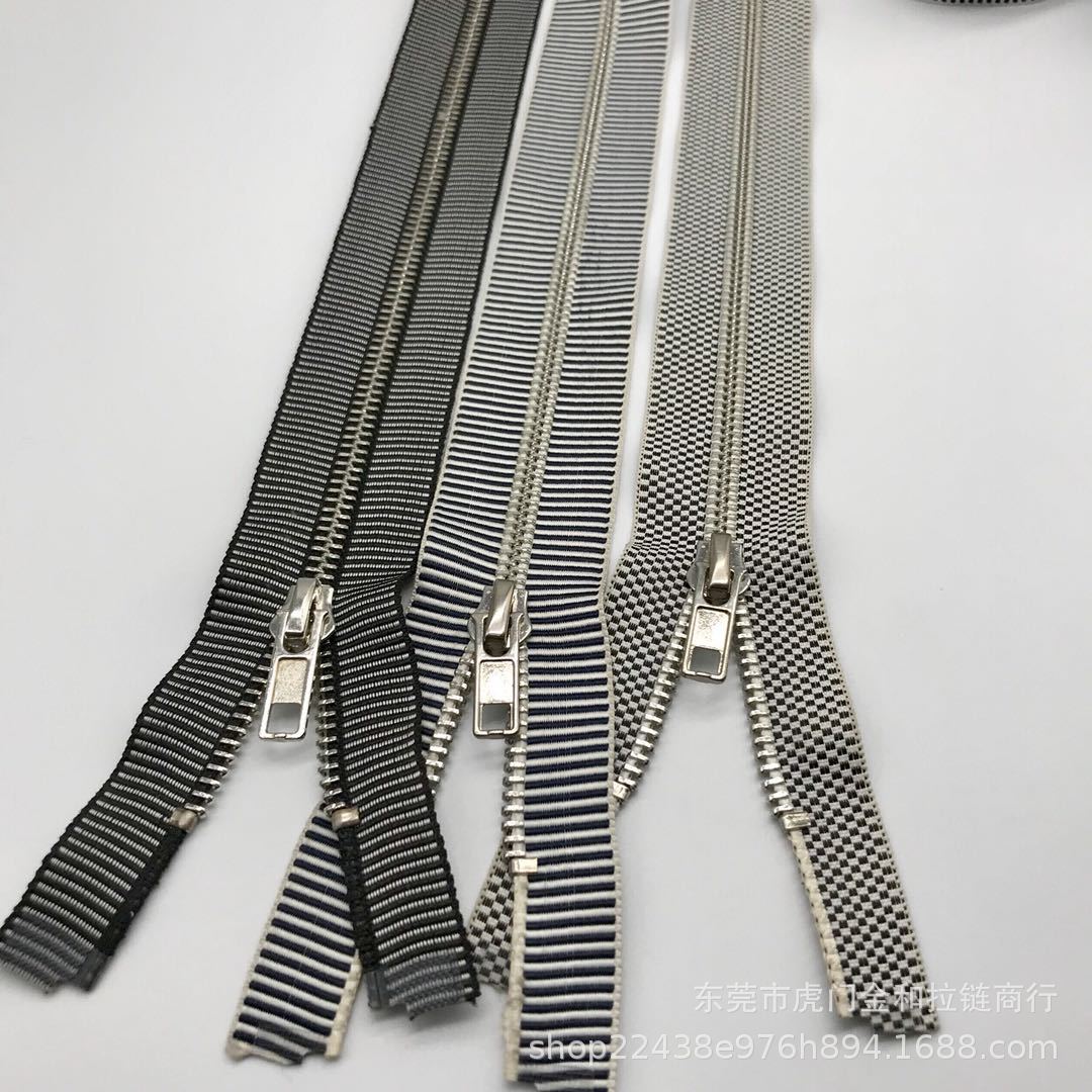 5#撞色纹色织电镀金属拉链，适用于箱包，服装等辅料