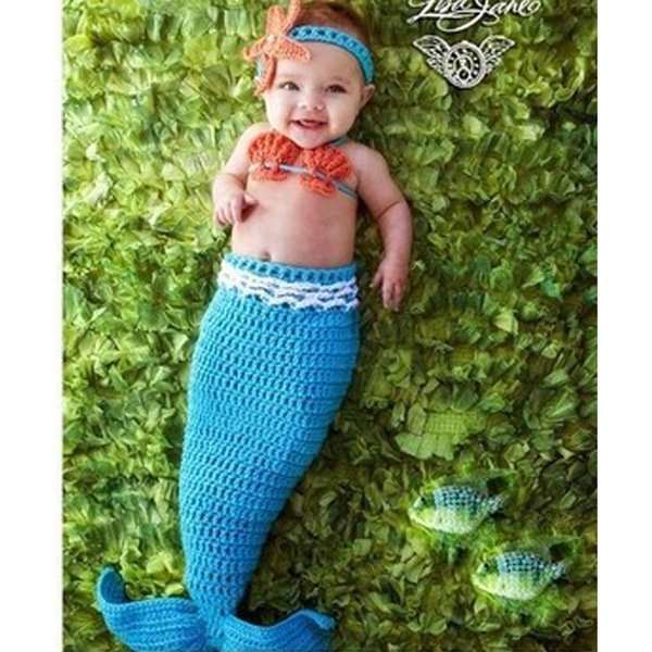 Blue knitted woven set handmade