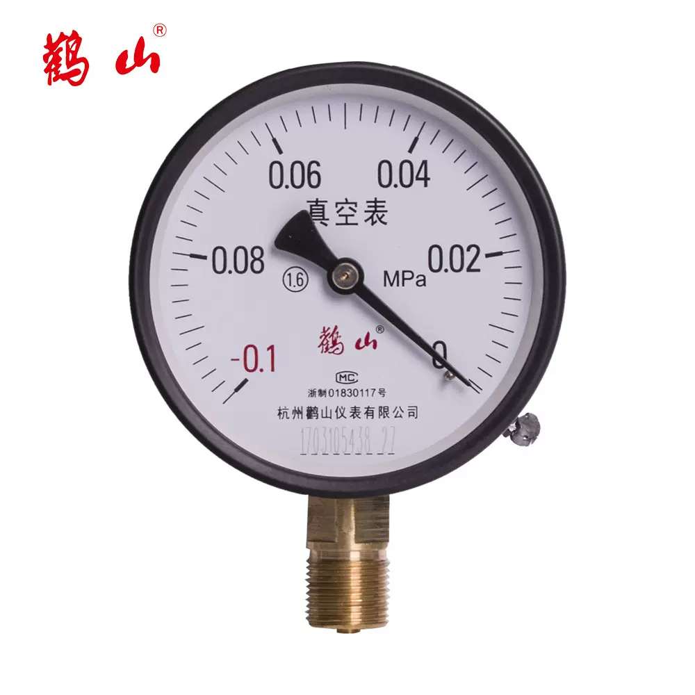y-100真空压力表 -0.1-0系列负压表 标准螺纹M20*1.5消防管道用