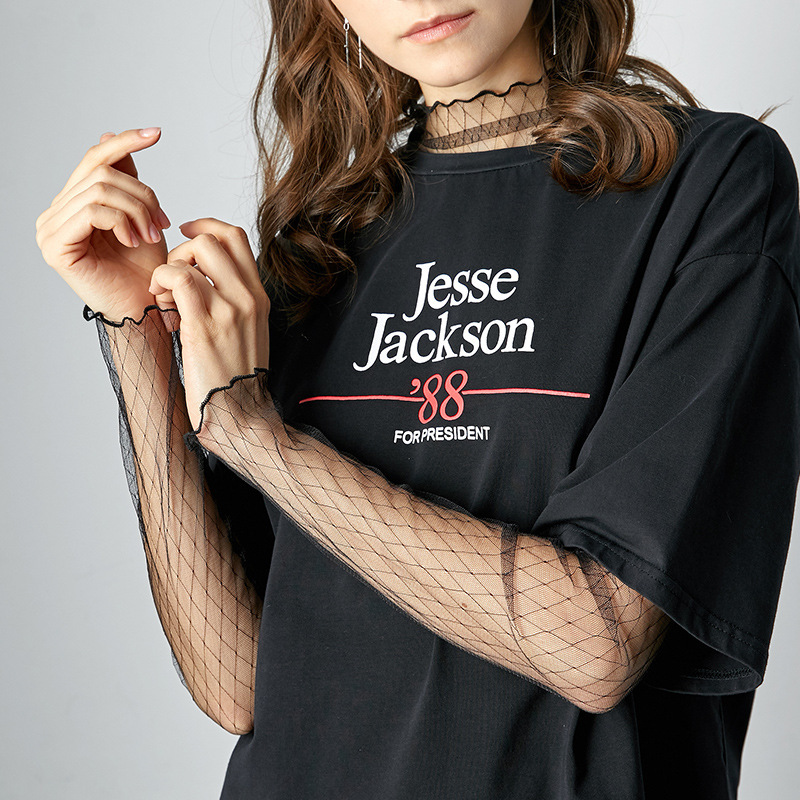 Lace Shirt for Women, Long-Sleeved Cut Out See-Through Top, Mesh Bottoming Shirt, Fishnet Shirt, Western-Style Gauze Half Turtleneck