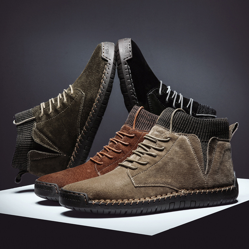 2021 autumn and winter new British style men's casual shoes warm socks shoes short boots handmade shoes cross-border shoes 7009