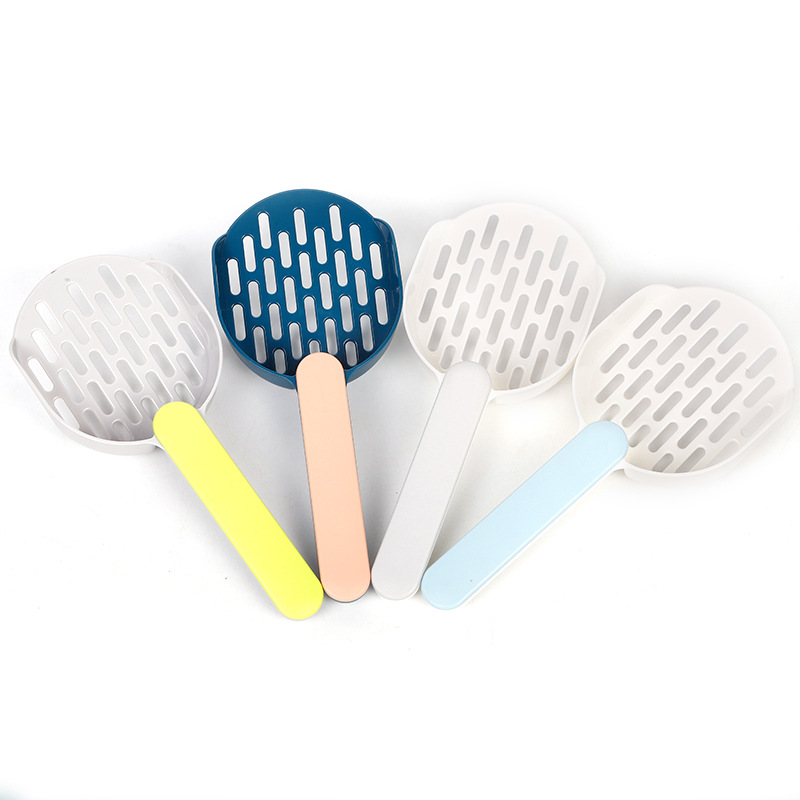 Fábrica al por mayor de gran color a juego mango de fondo plano pala de arena para gatos tofu arena para gatos agujero fino pala de mierda suministros de limpieza para mascotas