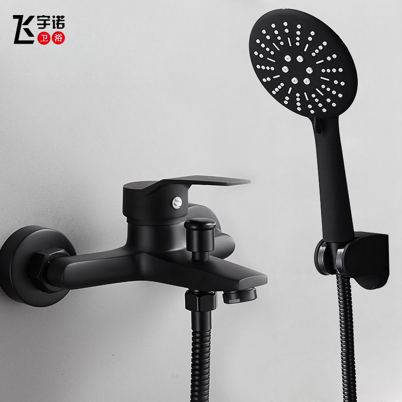 Cabeza de ducha de acero inoxidable negro traje de baño de cuatro bloques sobrealimentado mujer lavado pistola ducha lluvia ducha