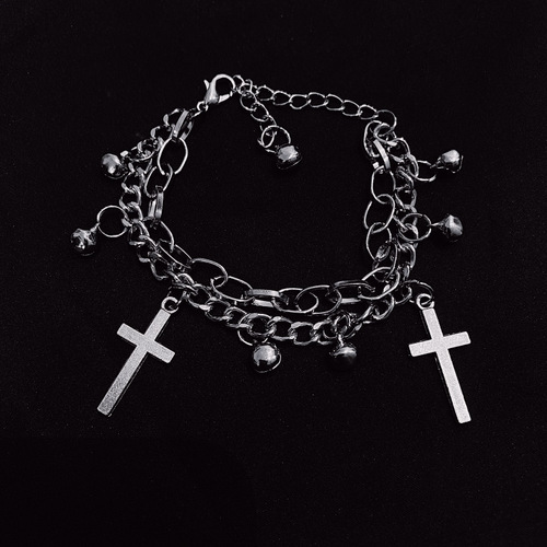 Korean Hip-Hop Trendy Boy Cross Multi-Bell Chain Bracelet Fashion Chain Instagram Party Punk Cool Jewelry for Girls