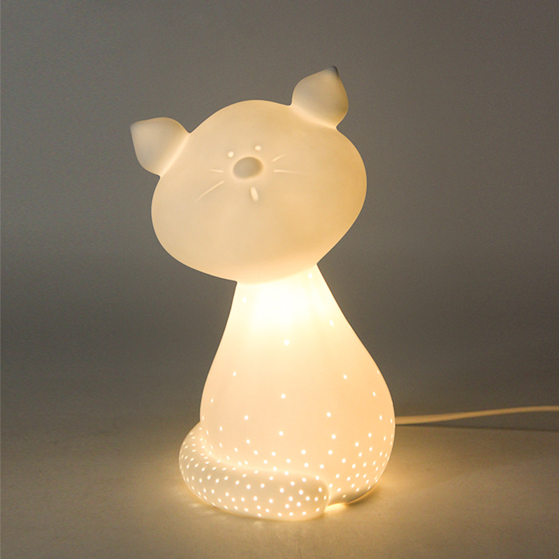 可爱小猫咪卧室台灯定制创意卡通陶瓷小夜灯客厅装饰摆件床头灯