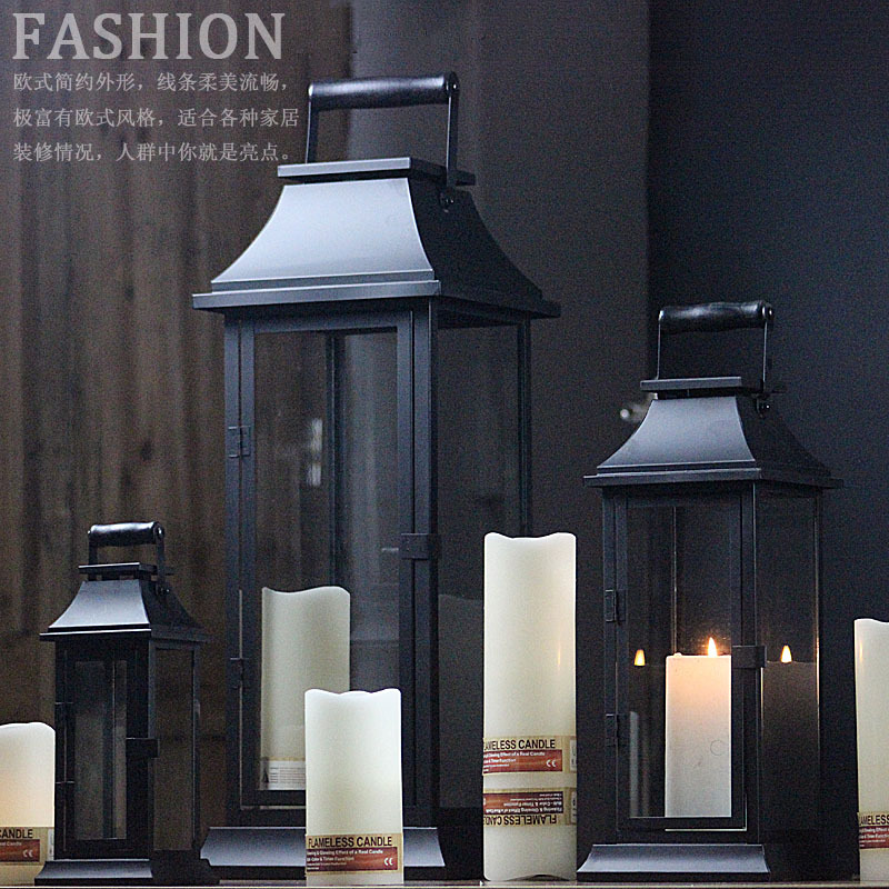 Chino simple retro portátil a prueba de viento titular la vela cristal hierro patio al aire libre piso lámpara candelabro Decoración