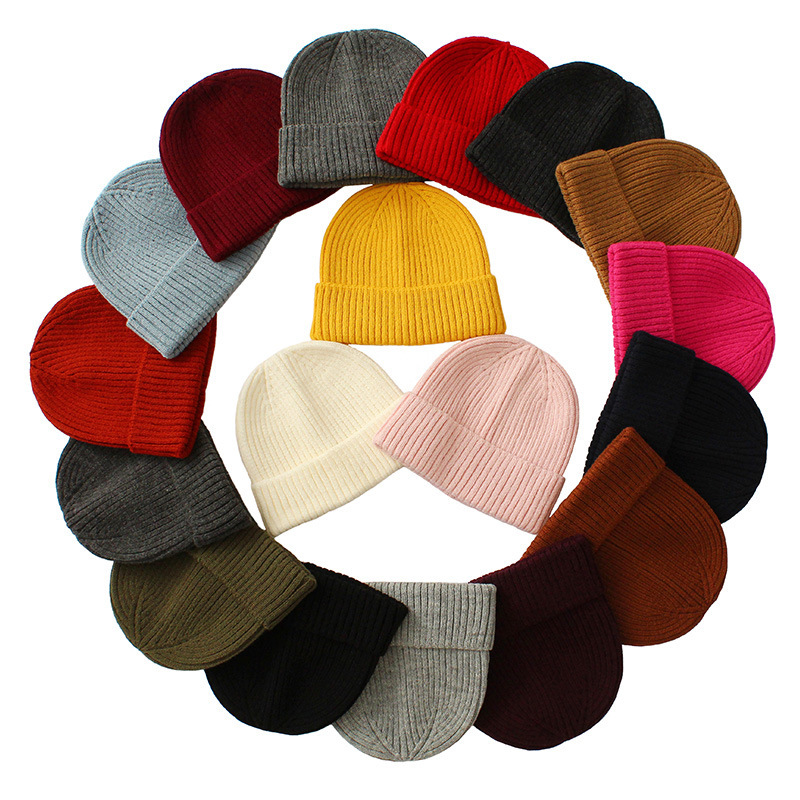 Cold hat Korean version of autumn and winter knitted hat male female students solid color warm cap leather hat Cold hat Korean version of autumn and winter knitted hat male female students solid color warm cap leather hat