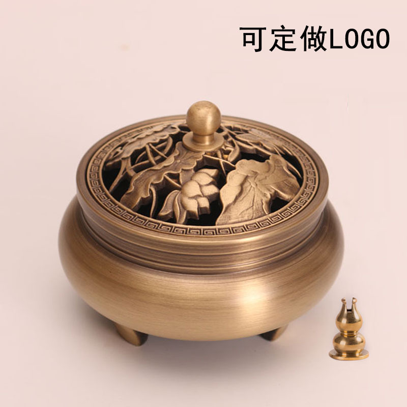 Copper Incense Burners Three-legged Carved Pure Copper Household Indoor Sandalwood Burners Antique Zen Style Tea Ceremony Incense Burners