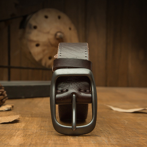 Handmade Leather Belt Cowhide Men's Pin Buckle Top Layer Genuine Leather Casual Retro Student Pants Belt Middle-aged and Young Adult Jeans Waistband