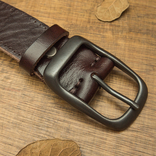 Handmade Leather Belt Cowhide Men's Pin Buckle Top Layer Genuine Leather Casual Retro Student Pants Belt Middle-aged and Young Adult Jeans Waistband