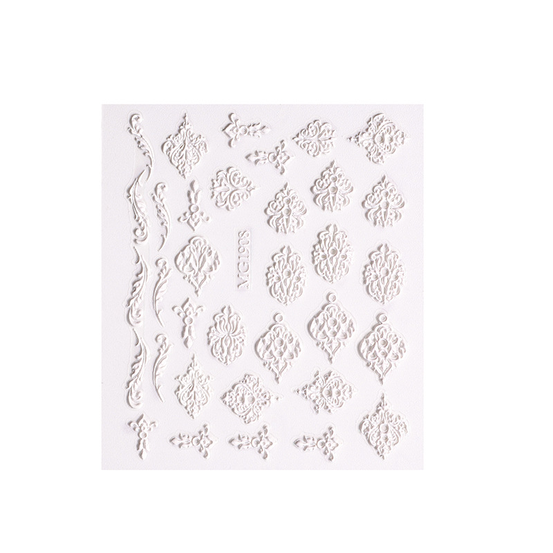 LZ nuevas pegatinas de uñas logotipo grande alivio impermeable 3D tridimensional hueco blanco nupcial uñas micro tallado encaje pegatinas