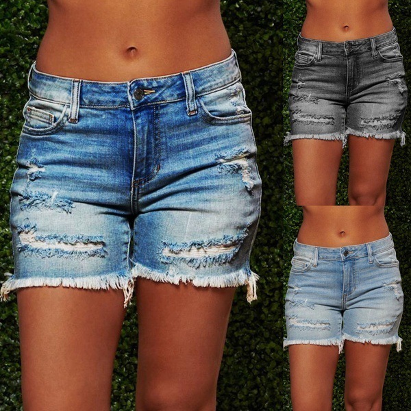 Shorts de Mezclilla Elásticos para Mujer con Flecos Deshilachados, Suministro Transfronterizo para Amazon