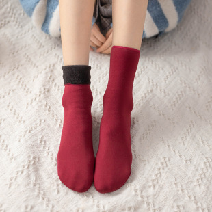 Autumn and Winter Polyester Fleece-Lined Thick Mid-Calf Snow Socks Casual Home Floor Socks Anti-Pilling Short Socks Wholesale
