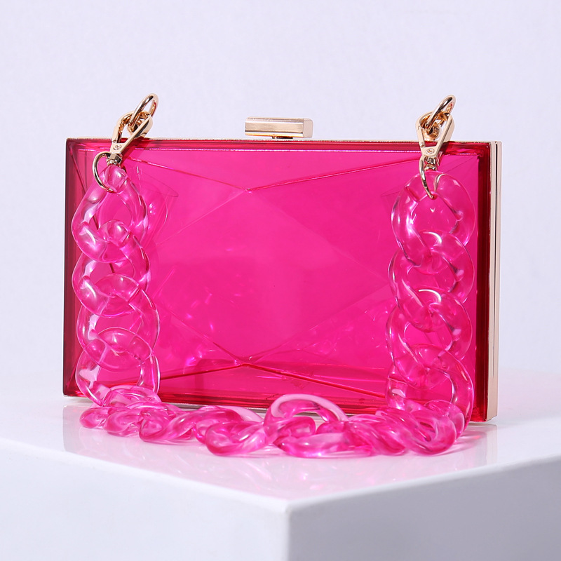 Bolsa acrílica de diamante explosiva de hombro cadena transparente bolsas de color cuadrado vestido de moda portátil bolsas de cena