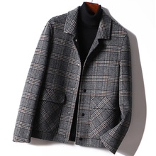 秋冬新款男士羊毛呢夹克休闲格子加厚呢茄克短款双面呢大衣P91951