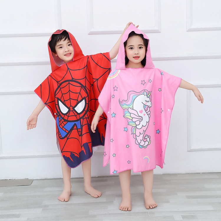 Children's Bath Towel Cartoon Cape Hooded Baby Absorbent Quick-Drying Swimming Bathrobe Boy Seaside Portable Beach Towel