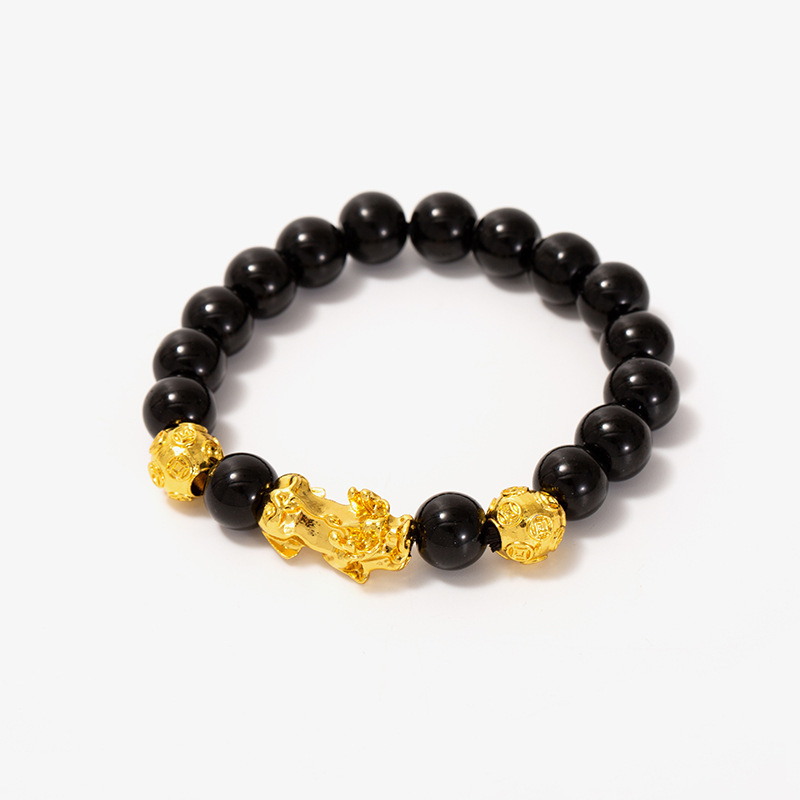 Imitación obsidiana pulsera chapada en oro mantra de seis palabras que preservan el color pulsera de cuentas de oro joyería de la suerte para los hombres