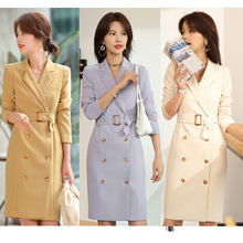 双排扣西装连衣裙小香风收腰显瘦中长款法式名媛气质ol职业装