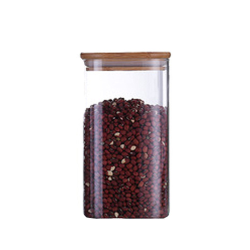 High borosilicate square sealed jar large capacity glass jar kitchen storage storage jar moisture-proof bamboo lid tea