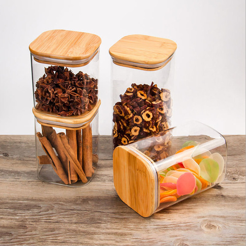High borosilicate square sealed jar large capacity glass jar kitchen storage storage jar moisture-proof bamboo lid tea