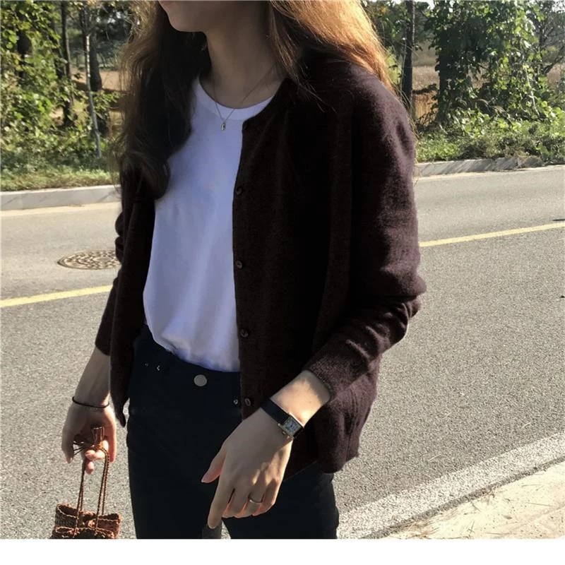 Черный укороченный свободный кардиган-свитер в корейском стиле, новинка 2025 года, для женщин, весна, осень и зима, трикотаж
