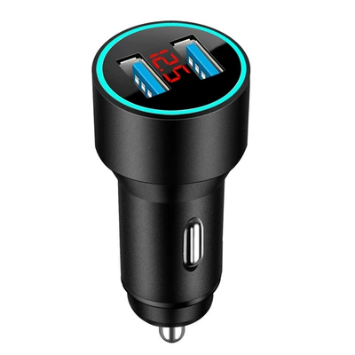 New 66W super fast charge digital display car charger metal car charger car charger dual USB car charger manufacturers (Mobil şarj cihazları) - alloy-34a-digital-display-car-charger-opp-bag-black