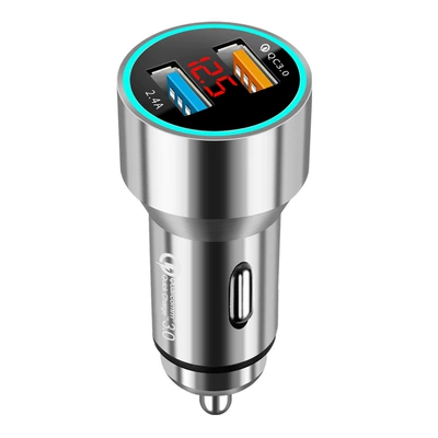 car charger car charger dual – Mobil şarj cihazları - alloy-qc30-24a-digital-display-car-charging-fast-charging-opp-bag-gray