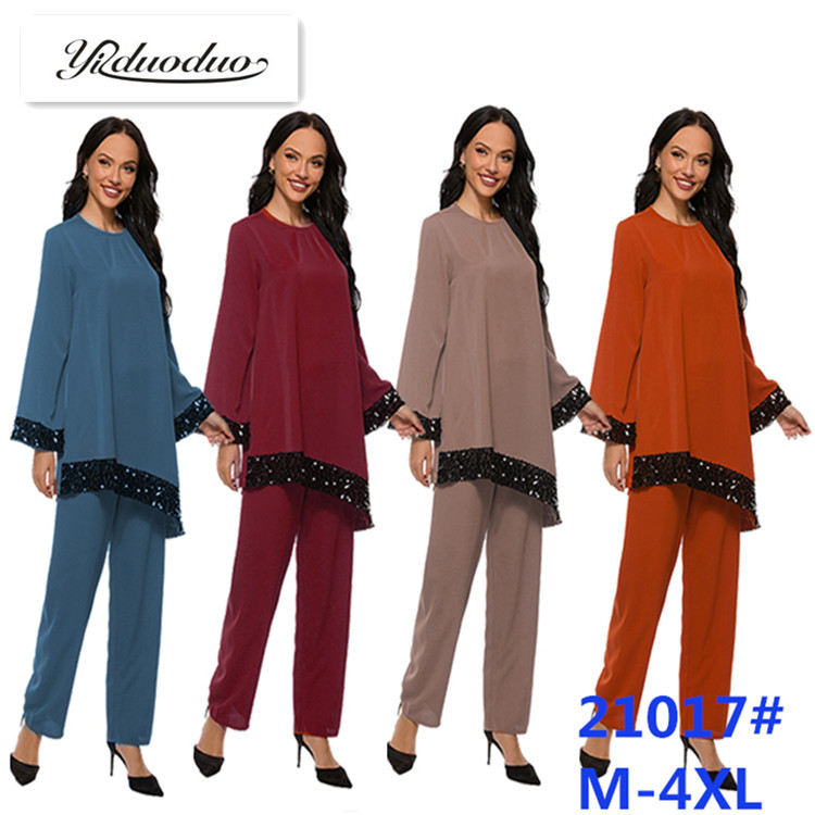 Idodo Set, Irregular Sequin Patchwork Ethnic Style Women's Set, 21013, Round Neck, Long Sleeve
