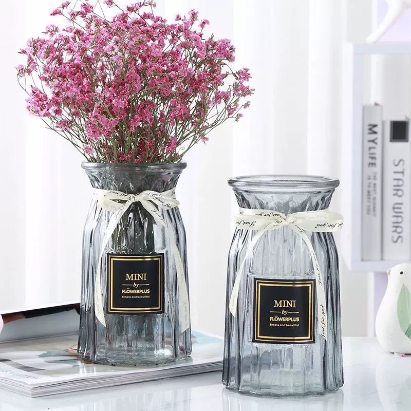 small mouth glass vase decorated vase European color transparent lily rich bamboo hydroponic vase living room flower arrangement