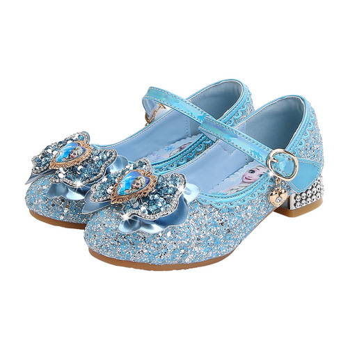 Girls Princess Shoes Fashion Spring and Autumn New Children's High Heels Elsa Princess Shoes Soft Sole Leather Shoes Crystal Single Shoes