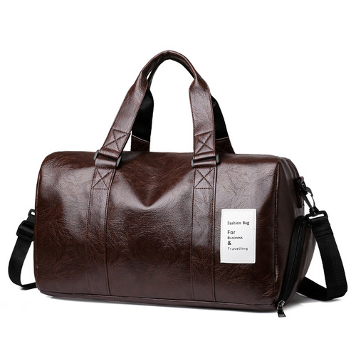 New PU leather men's and women's travel bag cylindrical waterproof handbag large capacity aircraft luggage bag sports fitness bag
