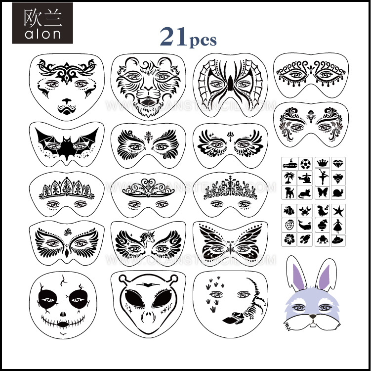 儿童万圣复活狂欢节日派对舞会人体彩脸部绘画cosplay面具DIY模板|ru