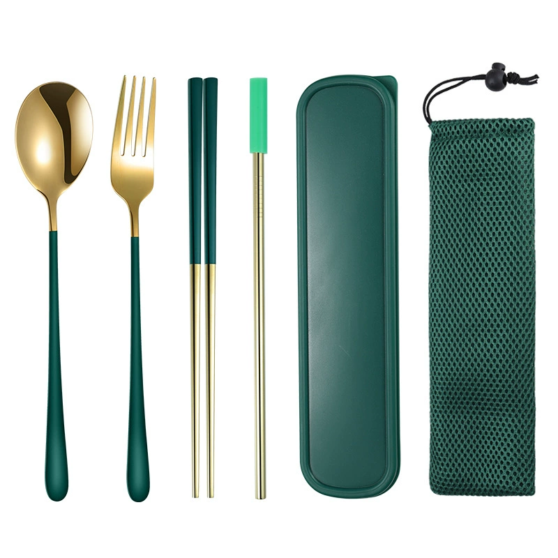 Handheld tableware stainless steel, Korean straw, creative set, 3 piece set, Birthday gift