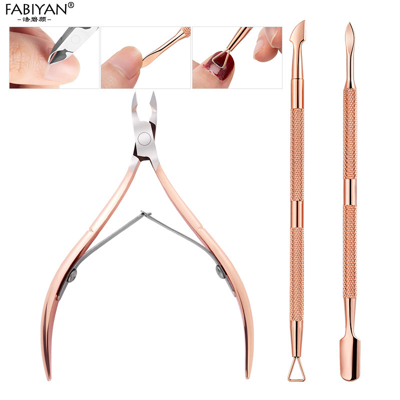 Fábrica en stock tijeras de piel muerta de acero inoxidable traje cortaúñas alicates de piel muerta cortaúñas de acero de doble cabeza herramientas de recorte