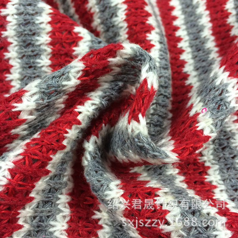 腈纶粗针金线提花毛线布提花色织布潮流条纹透气宽松优质编织