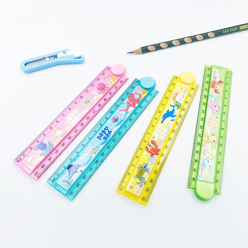 Creative cartoon folding ruler 30cm plastic ruler wavy line geometric pattern painting ruler student stationery wholesale