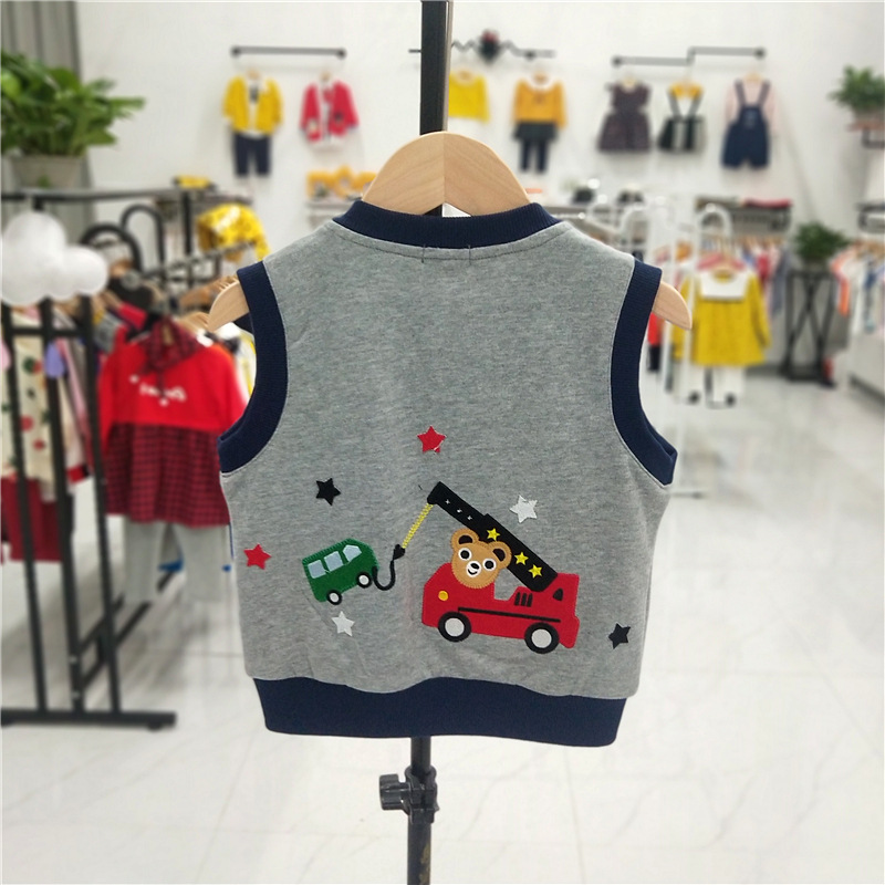 Otoño y primavera nuevos niños oso patrón bordado chaleco cremallera cardigan chaleco desgaste exterior de moda superior 2272