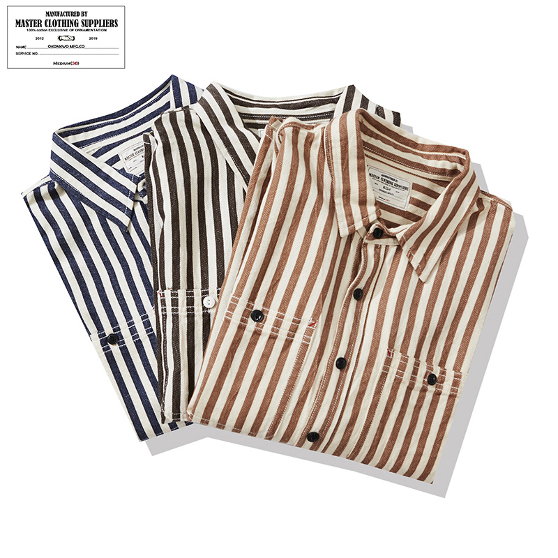 Nueva Okonkwo Camisa de rayas vertical americana retro hombres rayas ropa manga larga camisa ameikaji