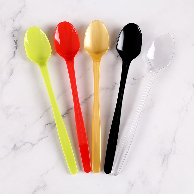 Disposable Long-Handled Grass Jelly Spoon, Milk Tea Spoon, Plastic Mixing Spoon, Fruit Dessert Spoon, Individually Packaged Tableware
