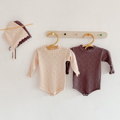 ins spring and autumn 2023 new baby baby square knitted wool base layer jumpsuit one-piece bodysuit