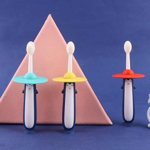 Cartoon Penguin Children's Toothbrush with Ten Thousand Hairs Children's Toothbrush with Soft Bristles Suitable for 3-6 Years Old Baby Toothbrush Wholesale