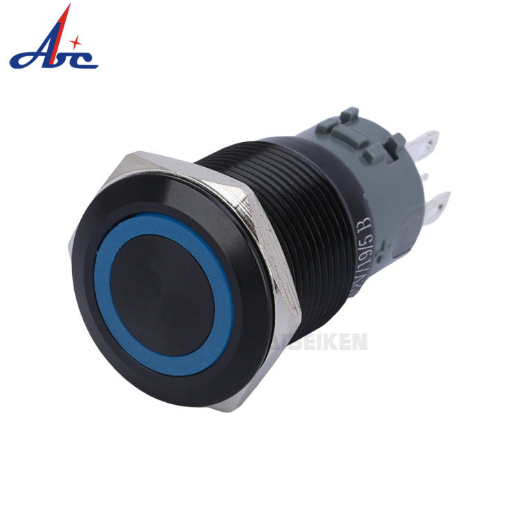 19123F 专业可做19mm黑色外壳金属按钮开关 防水按钮开关带LED灯