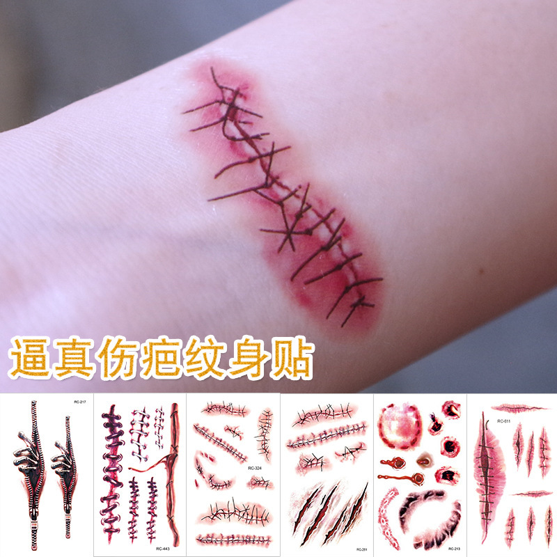 Halloween Tattoo Stickers Scary Surgical Wound Scar Stickers Temporary Scar Stickers Tattoo Stickers