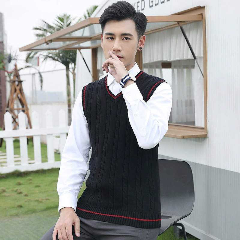 Зимний мужской шерстяной жилет, свитер с V-образным вырезом, корейский Повседневный Модный пуловер без рукавов с твистом, нижний жилет, свитер