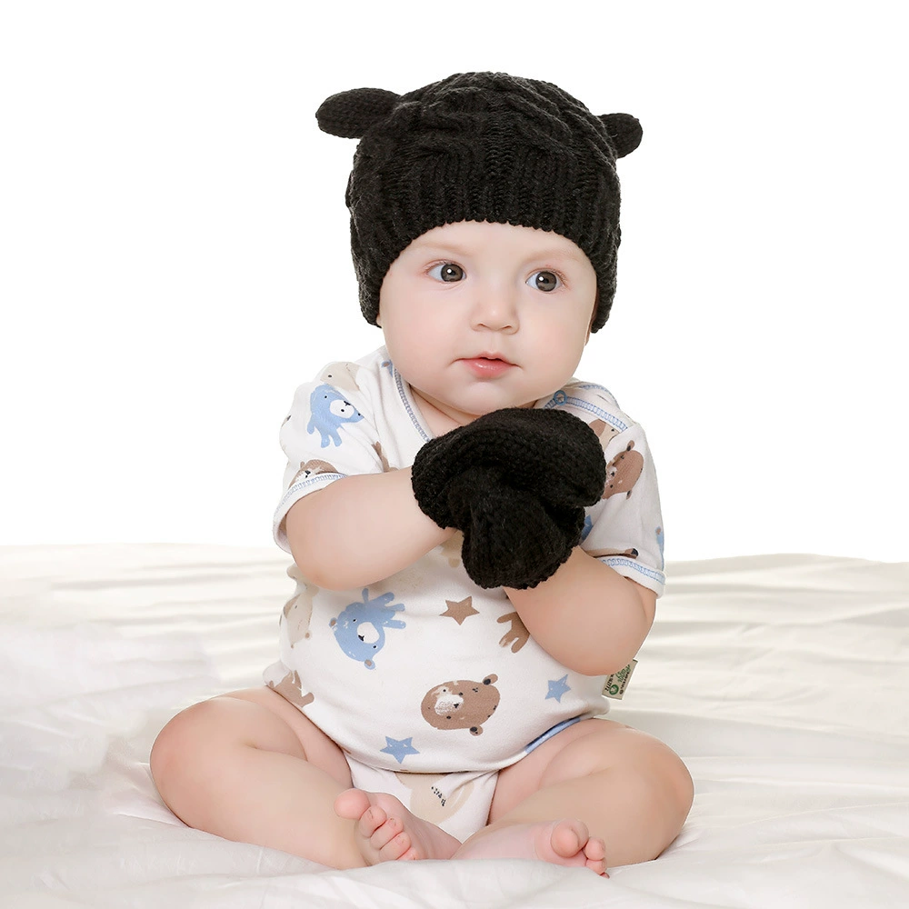 Children's knitted hat, demi-season gloves, cute set for men and women girl's, 2020
