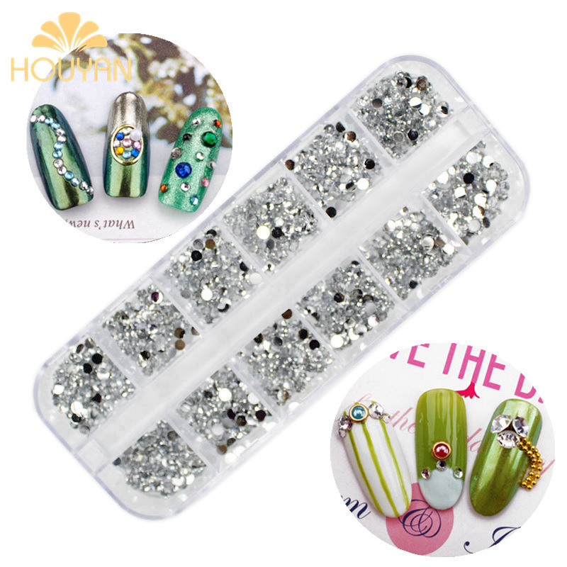 Nail jewelry transparent rhinestone flat bottom 3mm acrylic pile drill DIY multi-use drill 12 grid long diamond box set Nail jewelry transparent rhinestone flat bottom 3mm acrylic pile drill DIY multi-use drill 12 grid long diamond box set