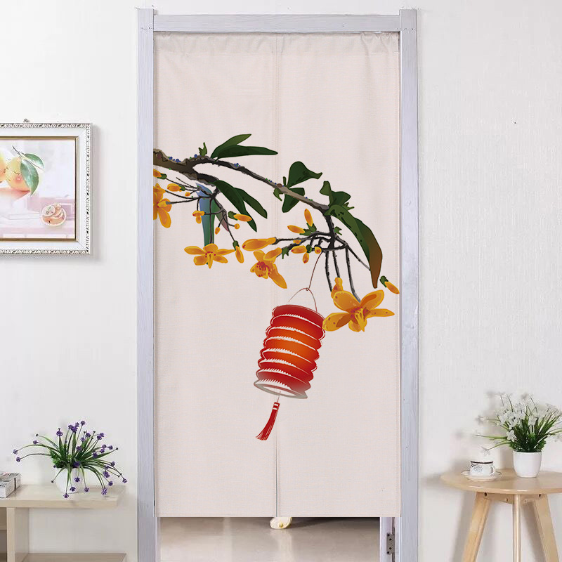 Chinese style decorative door curtain fabric partition curtain toilet toilet curtain punch-free decorative half curtain