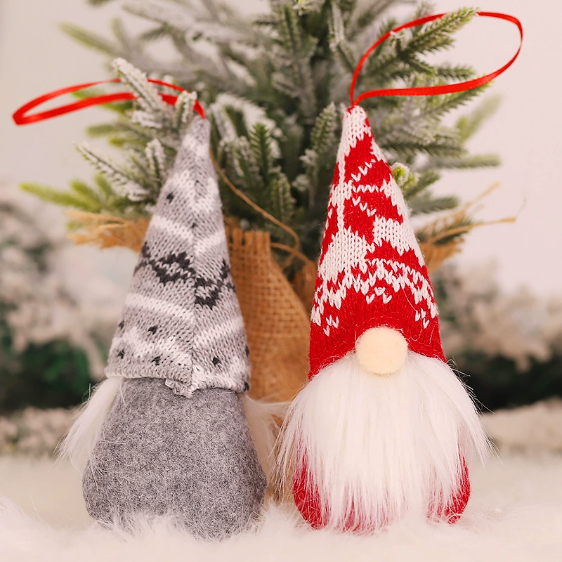 Knitted Christmas doll pendant, faceless gnome ornament, 6.4 cm, lightweight